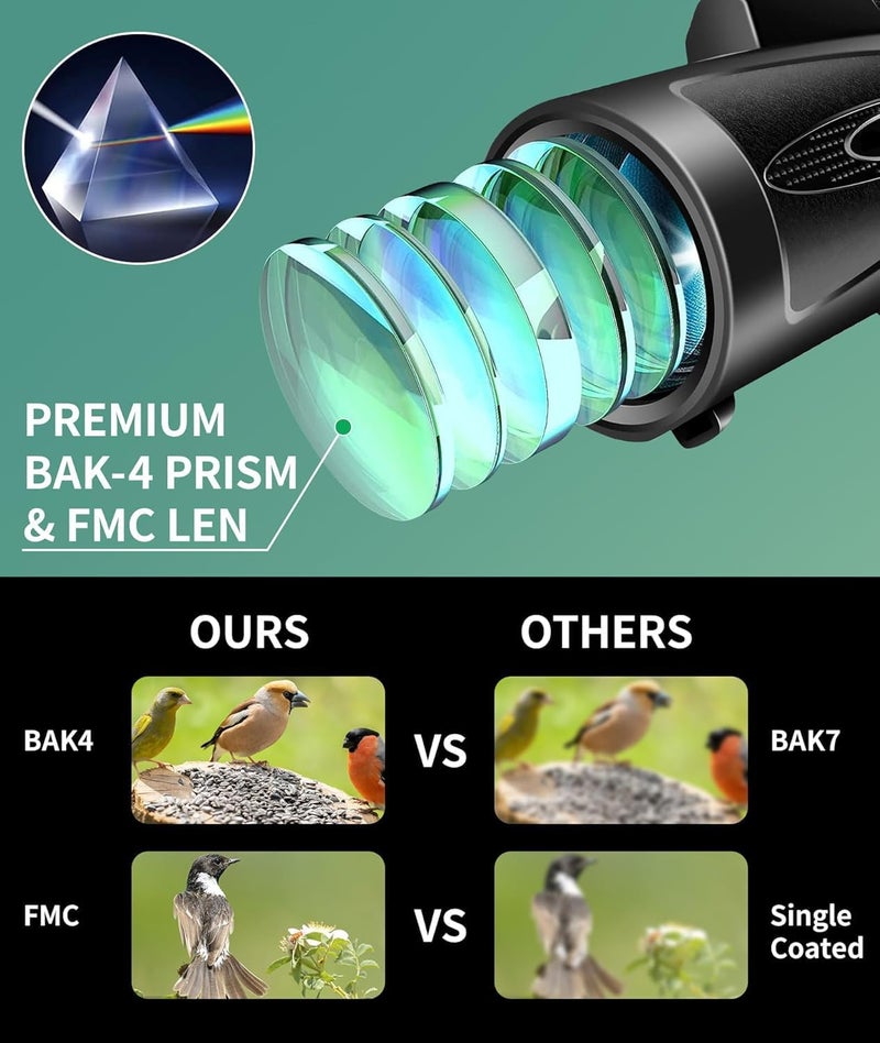 KTBDING Monocular Telescope 80x100 HD Monoculars for Adults with Tripod & Phone Adapter, Monoculars for Bird Watching Stargazing Camping Hiking Hunting Wildlife Travel-Black - Image 3